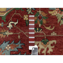 Load image into Gallery viewer, 14&#39;1&quot;x14&#39;1&quot; Cherry Red, Ivory Border, Antiqued Fine Heriz Re-Creation, Hand Knotted Hand Spun New Zealand Wool, Denser Weave and Natural Dyes, Plush Pile, Square, Oriental Rug FWR544458