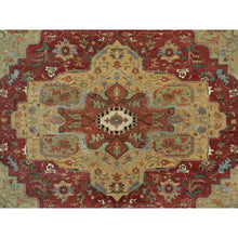 Load image into Gallery viewer, 14&#39;1&quot;x14&#39;1&quot; Cherry Red, Ivory Border, Antiqued Fine Heriz Re-Creation, Hand Knotted Hand Spun New Zealand Wool, Denser Weave and Natural Dyes, Plush Pile, Square, Oriental Rug FWR544458