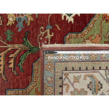 Load image into Gallery viewer, 14&#39;1&quot;x14&#39;1&quot; Cherry Red, Ivory Border, Antiqued Fine Heriz Re-Creation, Hand Knotted Hand Spun New Zealand Wool, Denser Weave and Natural Dyes, Plush Pile, Square, Oriental Rug FWR544458