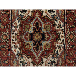 2'x3'1" Crimson Red, Antiqued Fine Heriz Re-Creation with Medallion Design, Denser Weave, Hand Spun New Zealand Wool, Hand Knotted, Mat, Oriental Rug FWR544470