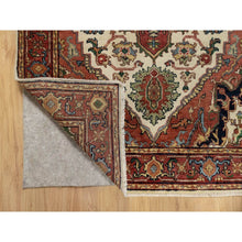 Load image into Gallery viewer, 3&#39;2&quot;x5&#39;2&quot; Chiffon Ivory with Prismatic Red, Densely Woven, Antiqued Fine Heriz Re-Creation, Geometric Medallion Design, Hand Knotted, Hand Spun New Zealand Wool, Oriental Rug FWR544488