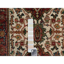 Load image into Gallery viewer, 2&#39;7&quot;x21&#39;10&quot; Eggshell White and Crimson Red, Antiqued Fine Heriz Re-Creation with Medallions Design, Plush and Lush, Densely Woven, Hand Knotted, Hand Spun New Zealand Wool, XL Runner, Oriental Rug FWR544494