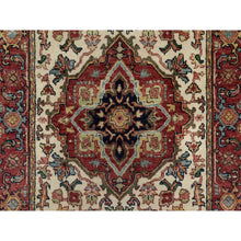 Load image into Gallery viewer, 2&#39;5&quot;x25&#39;6&quot; Parchment White with Cherry Red, Hand Spun New Zealand Wool, Antiqued Fine Heriz Re-Creation, Natural Dyes, Hand Knotted, Plush and Lush, Denser Weave, XL Runner, Oriental Rug FWR544500