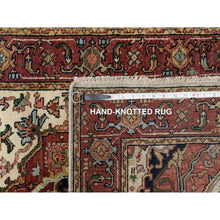 Load image into Gallery viewer, 2&#39;5&quot;x25&#39;6&quot; Parchment White with Cherry Red, Hand Spun New Zealand Wool, Antiqued Fine Heriz Re-Creation, Natural Dyes, Hand Knotted, Plush and Lush, Denser Weave, XL Runner, Oriental Rug FWR544500