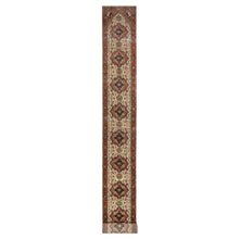 Load image into Gallery viewer, 2&#39;7&quot;x21&#39;10&quot; Chiffon Ivory, Antiqued Fine Heriz Re-Creation with Geometric Medallions Design, Hand Knotted, Hand Spun New Zealand Wool, Natural Dyes, XL Runner, Oriental Rug FWR544512