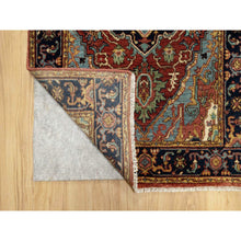 Load image into Gallery viewer, 2&#39;7&quot;x28&#39; Brick Red with Navy Blue Border, Hand Knotted, Antiqued Fine Heriz Re-Creation, Denser Weave, Natural Dyes, Hand Spun New Zealand Wool, XL Runner, Oriental Rug FWR544524