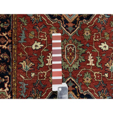 Load image into Gallery viewer, 2&#39;7&quot;x28&#39; Brick Red with Navy Blue Border, Hand Knotted, Antiqued Fine Heriz Re-Creation, Denser Weave, Natural Dyes, Hand Spun New Zealand Wool, XL Runner, Oriental Rug FWR544524