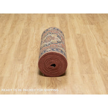 Load image into Gallery viewer, 2&#39;7&quot;x28&#39; Brick Red with Navy Blue Border, Hand Knotted, Antiqued Fine Heriz Re-Creation, Denser Weave, Natural Dyes, Hand Spun New Zealand Wool, XL Runner, Oriental Rug FWR544524