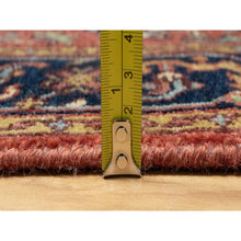 Load image into Gallery viewer, 2&#39;7&quot;x28&#39; Brick Red with Navy Blue Border, Hand Knotted, Antiqued Fine Heriz Re-Creation, Denser Weave, Natural Dyes, Hand Spun New Zealand Wool, XL Runner, Oriental Rug FWR544524