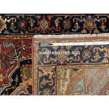 Load image into Gallery viewer, 2&#39;7&quot;x28&#39; Brick Red with Navy Blue Border, Hand Knotted, Antiqued Fine Heriz Re-Creation, Denser Weave, Natural Dyes, Hand Spun New Zealand Wool, XL Runner, Oriental Rug FWR544524