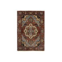 Load image into Gallery viewer, 2&#39;x3&#39;2&quot; Carmine Red, Antiqued Fine Heriz Re-Creation, Hand Spun New Zealand Wool, Hand Knotted, Denser Weave, Natural Dyes, Mat, Oriental Rug FWR544530