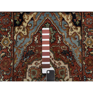 2'x3'2" Carmine Red, Antiqued Fine Heriz Re-Creation, Hand Spun New Zealand Wool, Hand Knotted, Denser Weave, Natural Dyes, Mat, Oriental Rug FWR544530