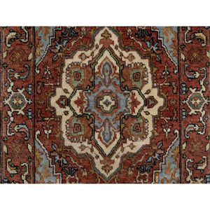 2'x3'2" Carmine Red, Antiqued Fine Heriz Re-Creation, Hand Spun New Zealand Wool, Hand Knotted, Denser Weave, Natural Dyes, Mat, Oriental Rug FWR544530