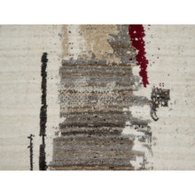 Load image into Gallery viewer, 2&#39;6&quot;x11&#39;7&quot; Parchment White, Lori Buft Gabbeh with Avant Garde Design, Soft Pile, Thick and Plush, Pure Wool, Hand Knotted, Runner, Oriental Rug FWR544560