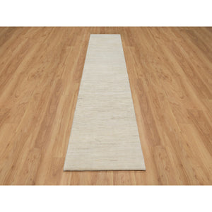 2'6"x11'10" Dutch White, Modern, Lori Buft Gabbeh, Thick and Plush, Pure Wool, Plain Design, Hand Knotted, Runner, Oriental Rug FWR544584