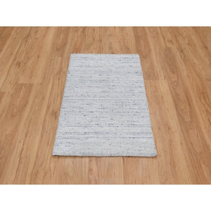 2'x3' Frost Gray, Hand Loomed, Modern Striae Design, Tone on Tone, Plush Pile, Natural Wool, Mat, Oriental Rug FWR544716