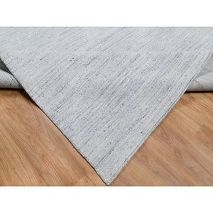 11'10"x11'10" Misty Gray, Modern Striae Design, Tone on Tone, Soft Pile, Natural Wool, Hand Loomed, Square Oriental Rug FWR544734