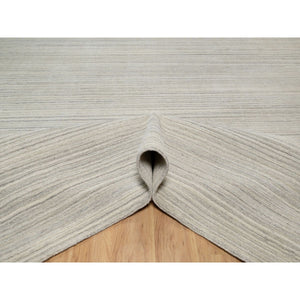 12'1"x17'7" Bone White, Variegated Textured Modern Design, Natural Wool, Hand Loomed, Plush and Lush, Oversized, Oriental Rug FWR544746