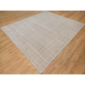 8'1"x9'9" Tan Color, Modern Grid Pattern, Hand Loomed, Natural Wool, Thick and Plush, Oriental Rug FWR544764