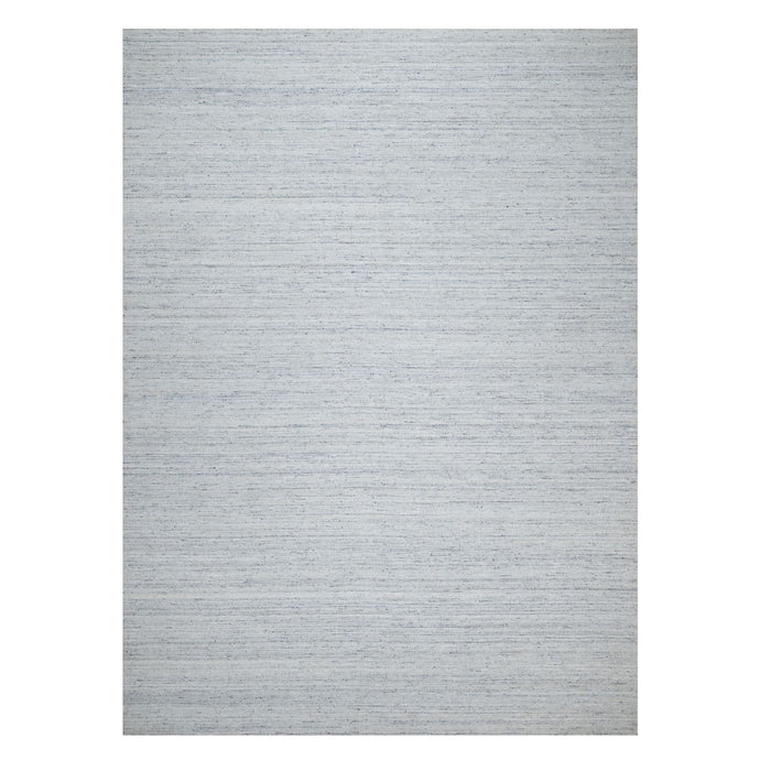 10'x13'10' Frost Gray, Thick and Plush, Modern Striae Design, Tone on Tone, Soft Pile, Pure Wool, Hand Loomed, Oriental Rug FWR544788