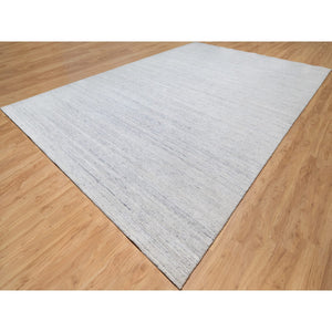 12'1"x17'9" Ice Gray, Modern Striae Design, Tone on Tone, Lush and Plush, Soft Wool, Hand Loomed, Oversized, Oriental Rug FWR544800