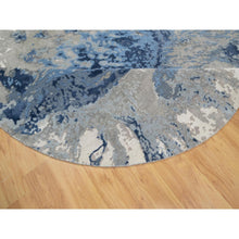 Load image into Gallery viewer, 7&#39;9&quot;x7&#39;9&quot; Indigo Blue with Goose Gray, Abstract Galaxy Design with Hi and low Pile, Hand Knotted, Wool and Silk, Round Oriental Rug FWR544806