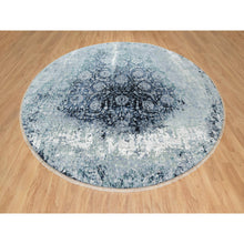 Load image into Gallery viewer, 12&#39;x12&#39; Gray with a Mix of Blue, Broken and Erased Persian Tabriz Design, Wool and Silk, Hand Knotted, Round, Oriental Rug FWR544848