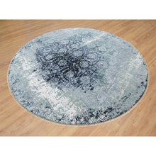 Load image into Gallery viewer, 12&#39;x12&#39; Gray with a Mix of Blue, Broken and Erased Persian Tabriz Design, Wool and Silk, Hand Knotted, Round, Oriental Rug FWR544848