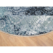 Load image into Gallery viewer, 12&#39;x12&#39; Gray with a Mix of Blue, Broken and Erased Persian Tabriz Design, Wool and Silk, Hand Knotted, Round, Oriental Rug FWR544848