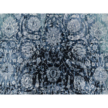 Load image into Gallery viewer, 12&#39;x12&#39; Gray with a Mix of Blue, Broken and Erased Persian Tabriz Design, Wool and Silk, Hand Knotted, Round, Oriental Rug FWR544848