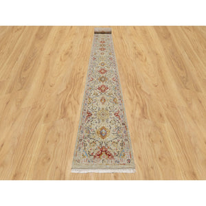 2'6"x24' Biscoti Beige, The Sunset Rosettes, Soft Colors, Wool and Pure Silk, Hand Knotted, XL Runner, Oriental Rug FWR544854