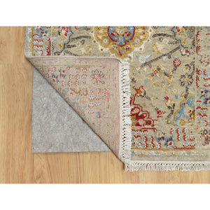 2'6"x24' Biscoti Beige, The Sunset Rosettes, Soft Colors, Wool and Pure Silk, Hand Knotted, XL Runner, Oriental Rug FWR544854