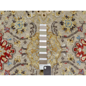 2'6"x24' Biscoti Beige, The Sunset Rosettes, Soft Colors, Wool and Pure Silk, Hand Knotted, XL Runner, Oriental Rug FWR544854