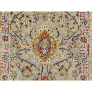 2'6"x24' Biscoti Beige, The Sunset Rosettes, Soft Colors, Wool and Pure Silk, Hand Knotted, XL Runner, Oriental Rug FWR544854