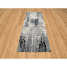 Load image into Gallery viewer, 2&#39;7&quot;x6&#39;4&quot; Sable Black with Parchment White, Abstract Design, Wool and Silk, Hand Knotted, Soft to Touch, Runner Oriental Rug FWR544866