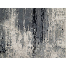 Load image into Gallery viewer, 2&#39;7&quot;x6&#39;4&quot; Sable Black with Parchment White, Abstract Design, Wool and Silk, Hand Knotted, Soft to Touch, Runner Oriental Rug FWR544866