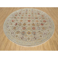 Load image into Gallery viewer, 11&#39;10&quot;x11&#39;10&quot; Biscoti Beige, Hand Knotted, The Sunset Rosettes, Wool and Pure Silk, Soft Colors, Round, Oriental Rug FWR544878