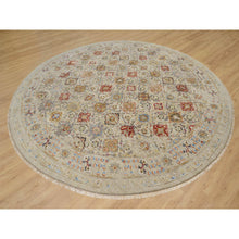 Load image into Gallery viewer, 11&#39;10&quot;x11&#39;10&quot; Biscoti Beige, Hand Knotted, The Sunset Rosettes, Wool and Pure Silk, Soft Colors, Round, Oriental Rug FWR544878