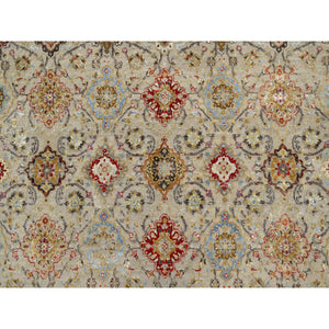 11'10"x11'10" Biscoti Beige, Hand Knotted, The Sunset Rosettes, Wool and Pure Silk, Soft Colors, Round, Oriental Rug FWR544878