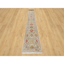 Load image into Gallery viewer, 2&#39;5&quot;x22&#39; Biscoti Beige, The Sunset Rosettes, Wool and Pure Silk, Hand Knotted, Soft Colors, XL Runner, Oriental Rug FWR544884