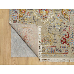 2'9"x20' Biscoti Beige, Hand Knotted, Soft Colors, The Sunset Rosettes, Wool and Pure Silk, XL Runner, Oriental Rug FWR544896