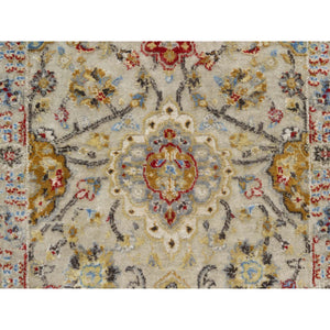 2'9"x20' Biscoti Beige, Hand Knotted, Soft Colors, The Sunset Rosettes, Wool and Pure Silk, XL Runner, Oriental Rug FWR544896