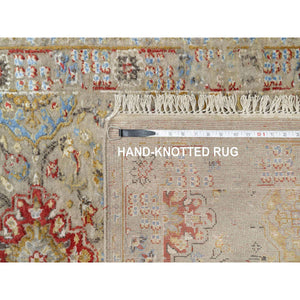 2'9"x20' Biscoti Beige, Hand Knotted, Soft Colors, The Sunset Rosettes, Wool and Pure Silk, XL Runner, Oriental Rug FWR544896