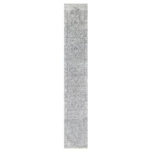 Load image into Gallery viewer, 2&#39;7&quot;x16&#39; Gray, Broken and Erased Persian Design, Tone on Tone, Hand Knotted, Wool and Pure Silk, XL Runner, Oriental Rug FWR544902