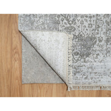 Load image into Gallery viewer, 2&#39;7&quot;x16&#39; Gray, Broken and Erased Persian Design, Tone on Tone, Hand Knotted, Wool and Pure Silk, XL Runner, Oriental Rug FWR544902