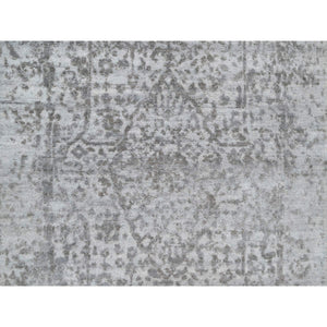 2'7"x16' Gray, Broken and Erased Persian Design, Tone on Tone, Hand Knotted, Wool and Pure Silk, XL Runner, Oriental Rug FWR544902