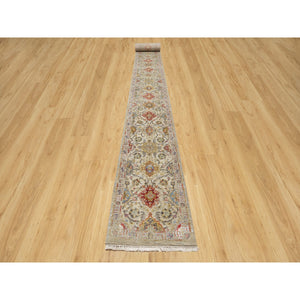 2'7"x26' Biscoti Beige, The Sunset Rosettes, Wool and Pure Silk, Hand Knotted, Soft Colors, XL Runner, Oriental Rug FWR544908