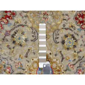 2'7"x26' Biscoti Beige, The Sunset Rosettes, Wool and Pure Silk, Hand Knotted, Soft Colors, XL Runner, Oriental Rug FWR544908