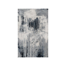 Load image into Gallery viewer, 3&#39;1&quot;x5&#39;3&quot; Black with Touches of Ivory, Abstract Design, Wool and Silk, Hand Knotted, Oriental, Rug FWR544914