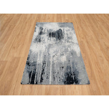 Load image into Gallery viewer, 3&#39;1&quot;x5&#39;3&quot; Black with Touches of Ivory, Abstract Design, Wool and Silk, Hand Knotted, Oriental, Rug FWR544914